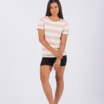 Ženska majica 1061 sa štraftama, pamuk i elastan za udoban i moderan izgled,boja koze