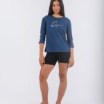 Ženska majica 1075-1, teget plava boja, dugi rukav sa natpisom 'Elegance', 95% pamuk