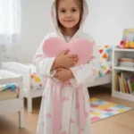 Dečiji ženski bade mantil sa kapuljačom i srcima, 100% pamuk, veličine 2–14