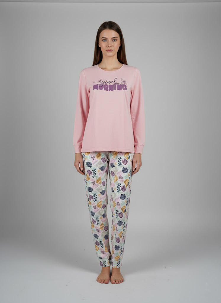 Ženska pidžama Art. 531072-3 od pamuka i elastana, dugi rukavi i pantalone
