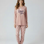 Ženska pidžama Art. 531072-4 od pamuka i elastana, roze pidžama dugih rukava