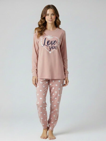 Ženska pidžama Art. 531072-4 od pamuka i elastana, roze pidžama dugih rukava