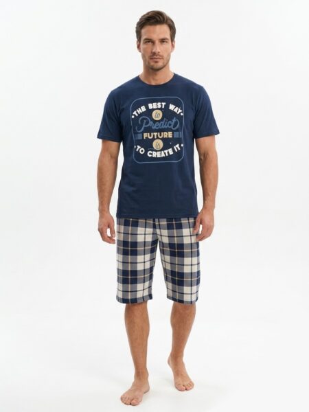 Muški bebi dol 918 teget majica sa printom, karirani šorts – Lotos Arilje