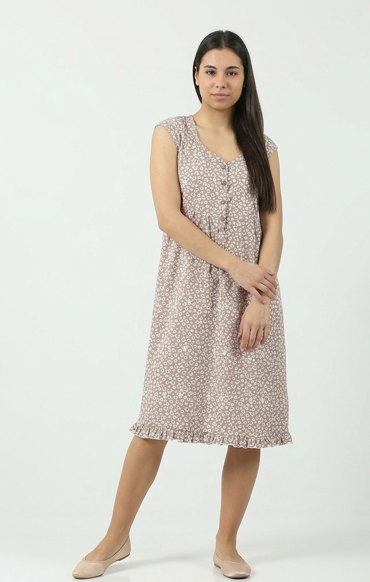 Ženska pamučna spavaćica Dejana 531044 bež, cvetni print, bez rukava – Lotos Arilje