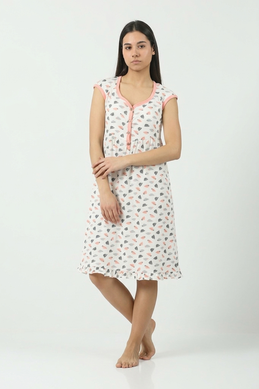 Ženska pamučna spavaćica Dejana 531044 bela, roze-sivi print, bez rukava – Lotos Arilje