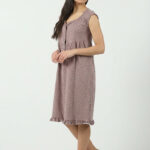 Ženska pamučna spavaćica Dejana 531044 braon, print srca, bez rukava – Lotos Arilje