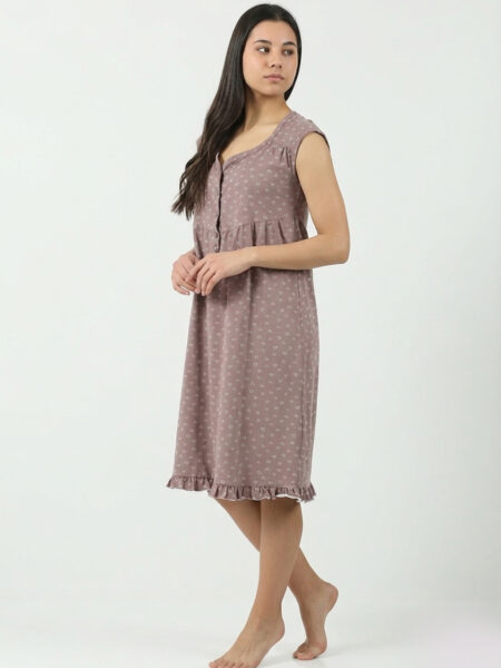 Ženska pamučna spavaćica Dejana 531044 braon, print srca, bez rukava – Lotos Arilje