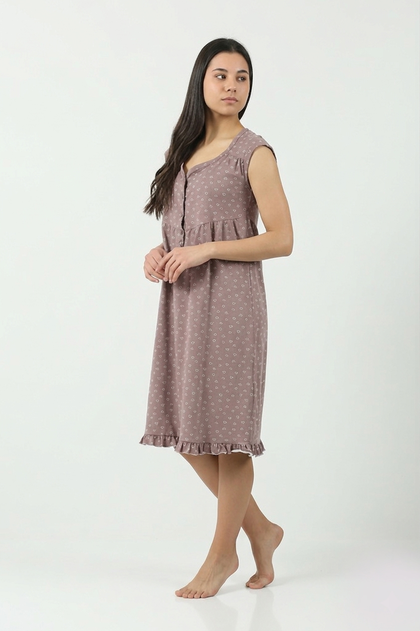 Ženska pamučna spavaćica Dejana 531044 braon, print srca, bez rukava – Lotos Arilje