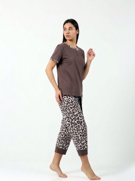 Ženski pamučni bebi dol 1200 braon, majica i 3/4 pantalone leopard print – Lotos Arilje