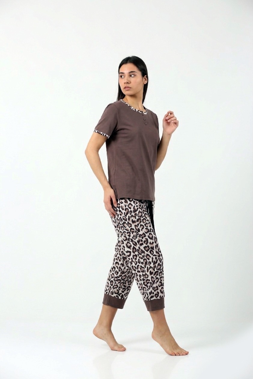 Ženski pamučni bebi dol 1200 braon, majica i 3/4 pantalone leopard print – Lotos Arilje