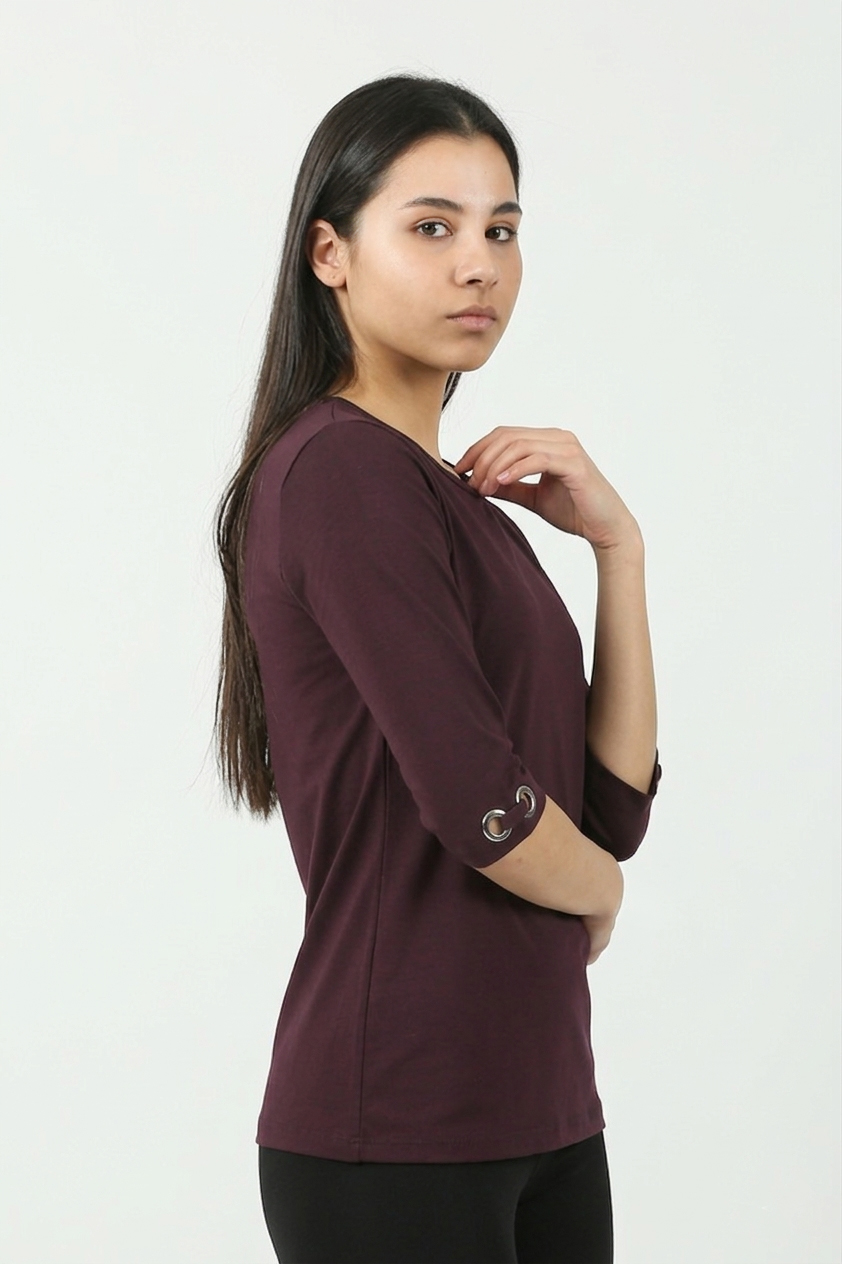 Ženska pamučna majica Megan 1040 bordo, tričetvrt rukav – Lotos Arilje